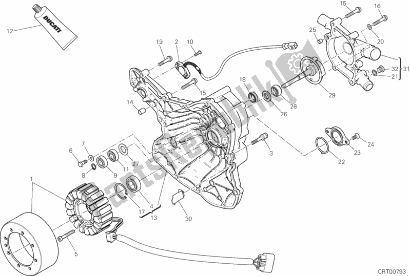 Alle onderdelen voor de Waterpomp-altr-zijde Crnkcse Deksel van de Ducati Monster 1200 25 TH Anniversario USA 2019